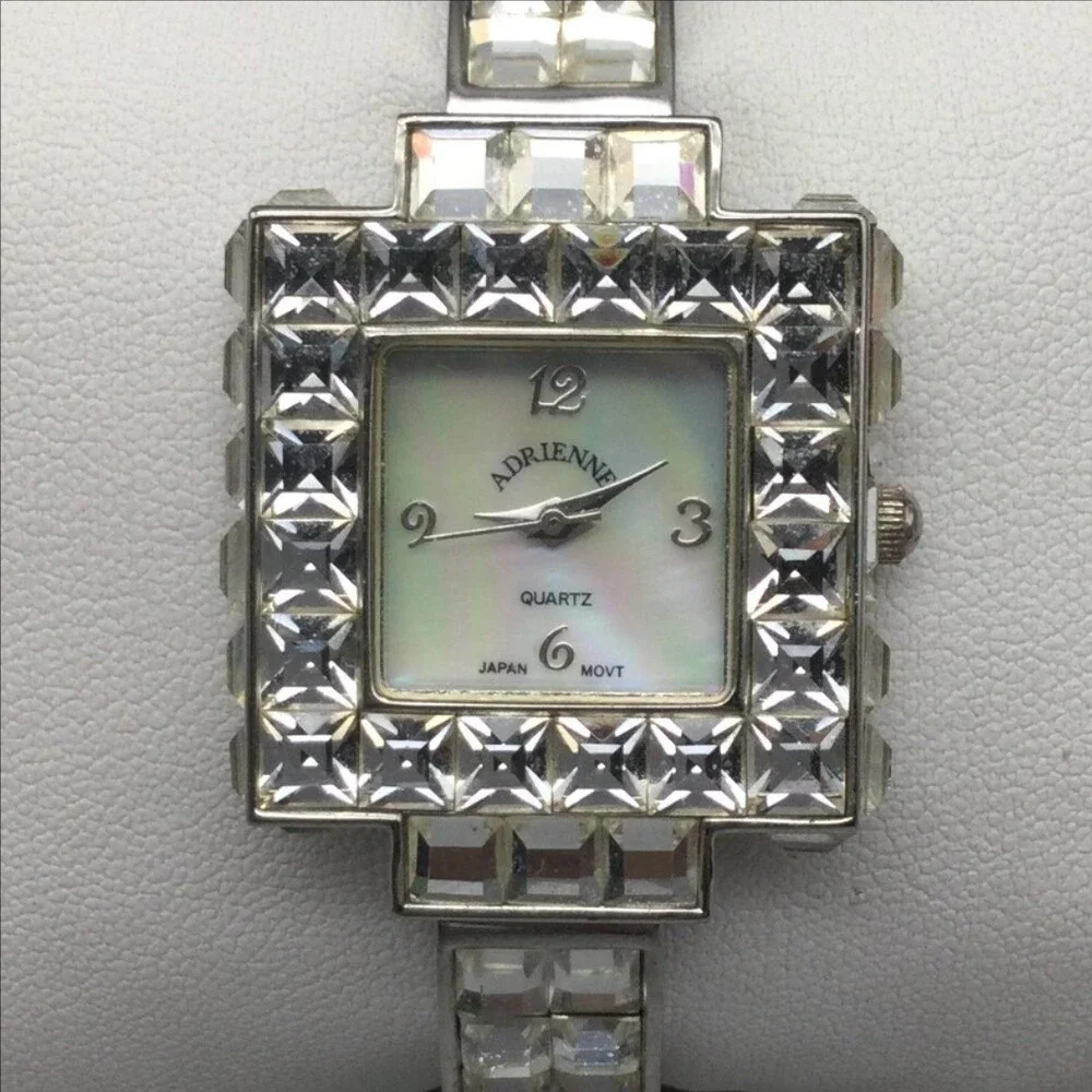 Adrienne Womens Watch 28mm MOP Dial Silver Tone Crystals 73289V New Battery